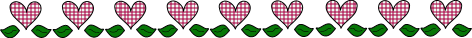Line of pink checked hearts and green leaves