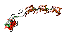 Santa and reindeer flying through the air